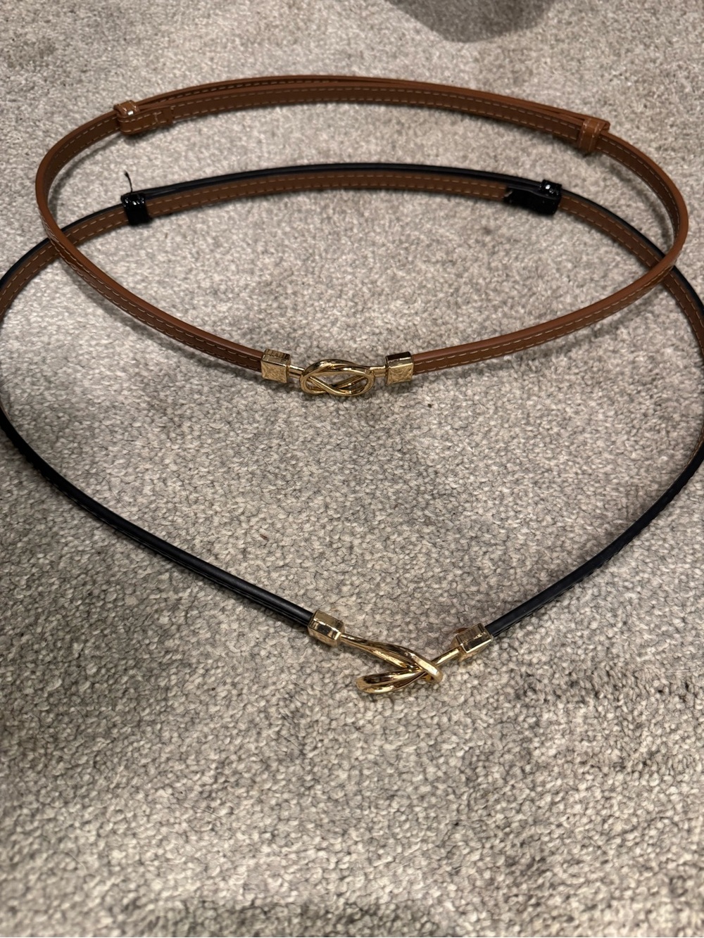Women's Waist Belts with Gold Twist Buckle - Brown and Black-one size, adjusta
